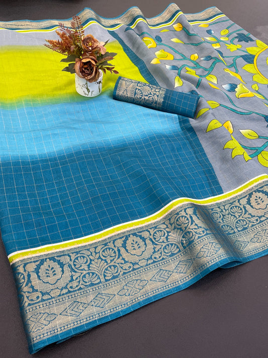 Beautiful rekko silk sarees with all over floral design along with contrast weaving border