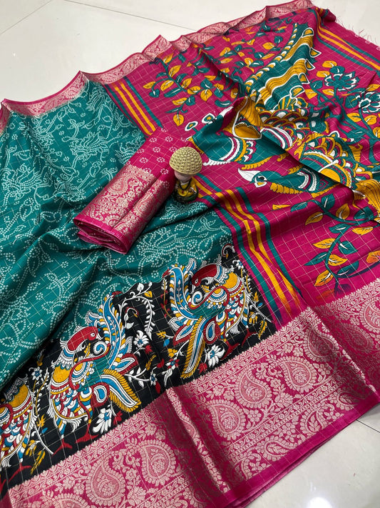 Dola Silk Saree With Jacquard Gap Bodar desain print