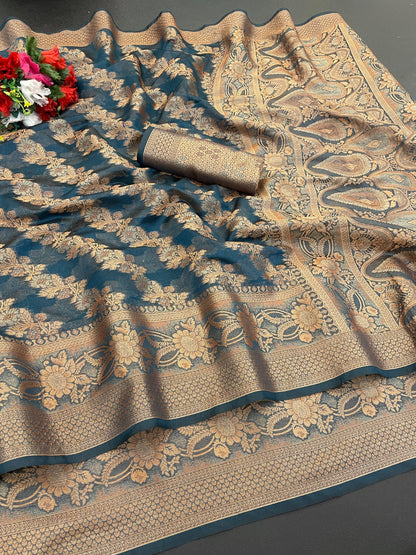 Organza Silk Saree for Women with Trendy Wedding Style in Cotton, Fancy, Art Silk, and Soft Silk Blend Saree