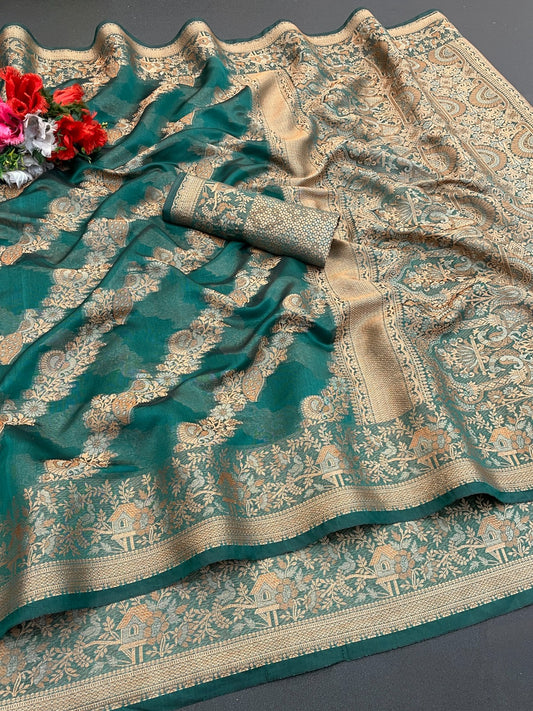 Organza Silk Saree for Women with Trendy Wedding Style in Cotton, Fancy, Art Silk, and Soft Silk Blend Saree