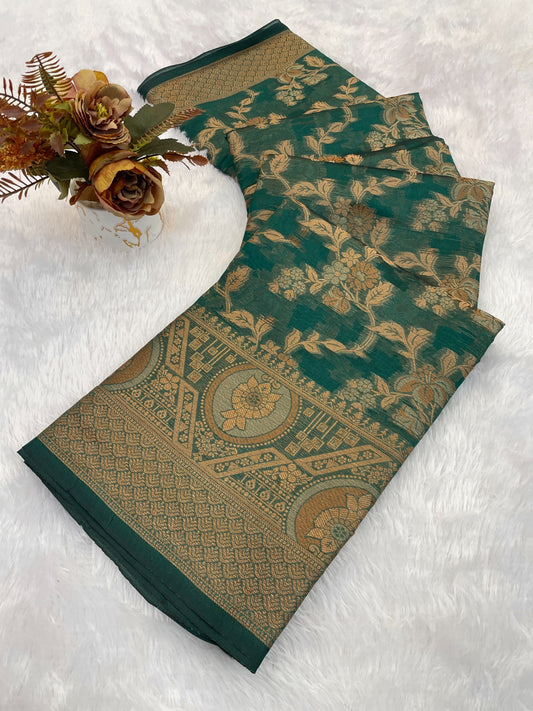 Organza banarasi kanjivaram look designer silk rich pallu saree