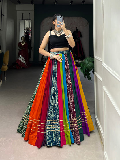 Navratri chaniya choli multi color Lehenga choli traditional wear Indian ethnic wear garba special Festival outfit for women Ghaghra choli