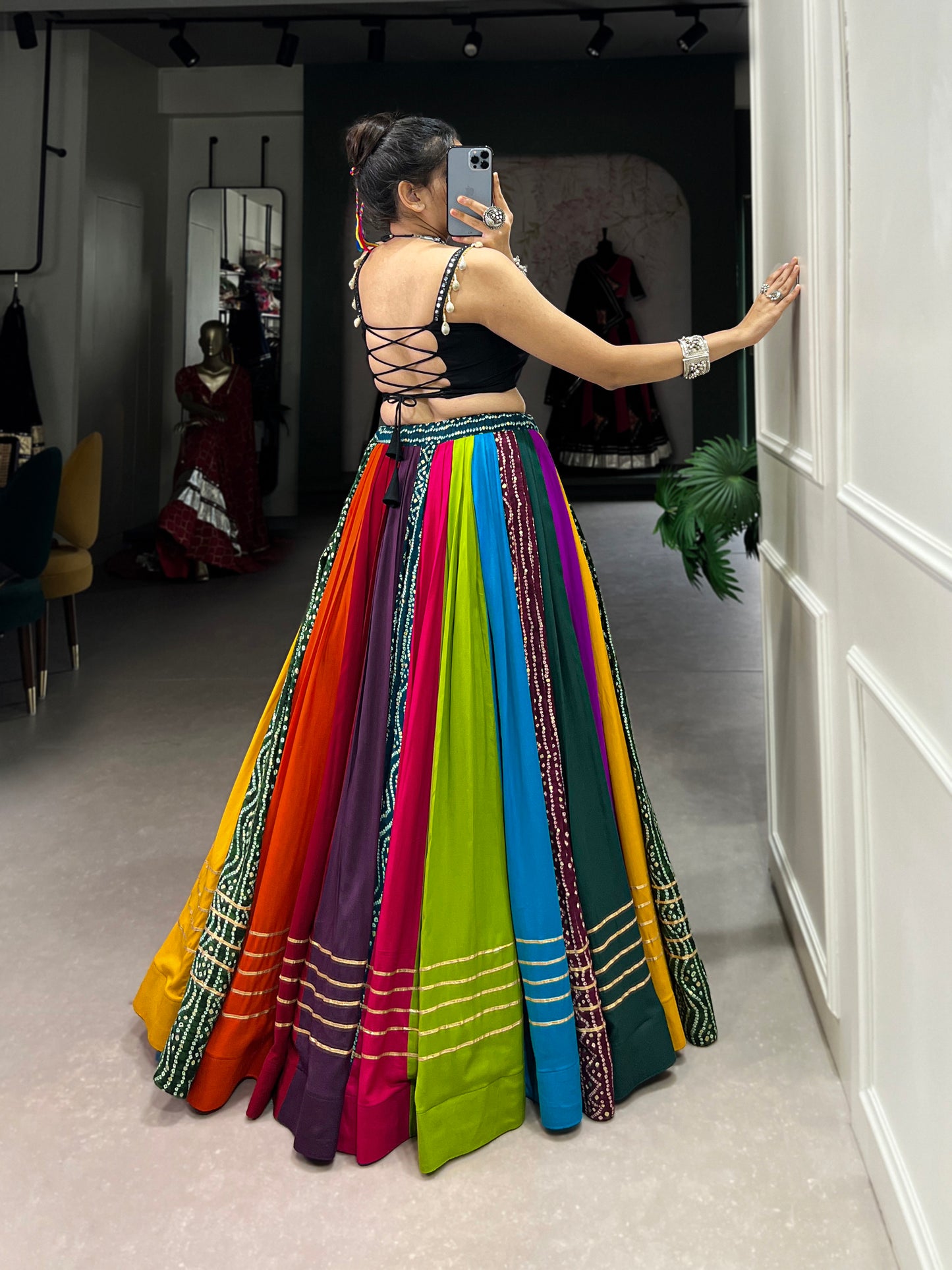 Navratri chaniya choli multi color Lehenga choli traditional wear Indian ethnic wear garba special Festival outfit for women Ghaghra choli