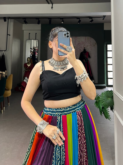 Navratri chaniya choli multi color Lehenga choli traditional wear Indian ethnic wear garba special Festival outfit for women Ghaghra choli