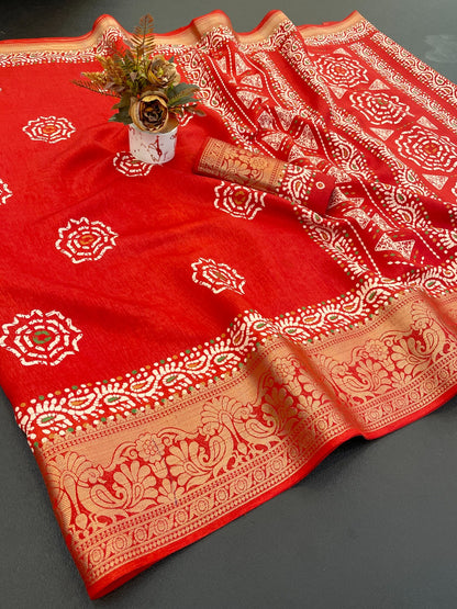 Dola Jaquard Woven Printed Saree With Blouse
