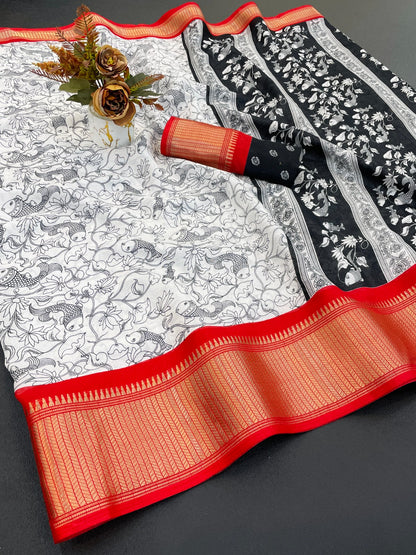 FANCY DOLA DESIGNER FLORAL PRINT WITH JACQUARD BORDER