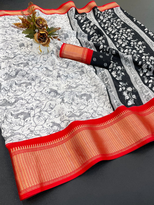 FANCY DOLA DESIGNER FLORAL PRINT WITH JACQUARD BORDER