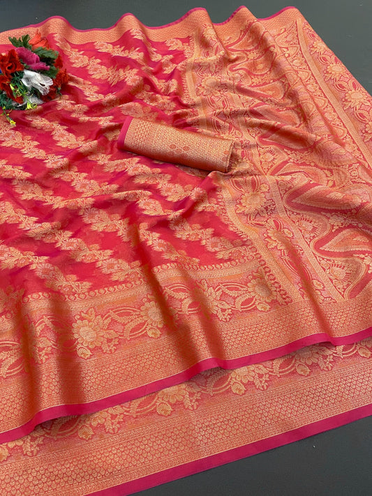 Organza Silk Saree for Women with Trendy Wedding Style in Cotton, Fancy, Art Silk, and Soft Silk Blend Saree