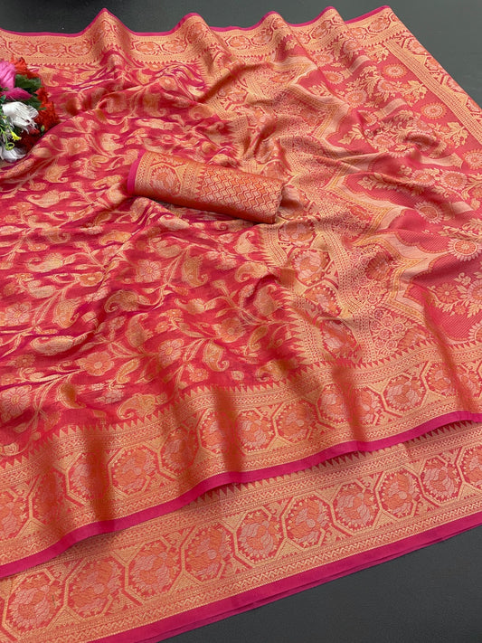 Organza Silk Saree for Women with Trendy Wedding Style in Cotton, Fancy, Art Silk, and Soft Silk Blend Saree