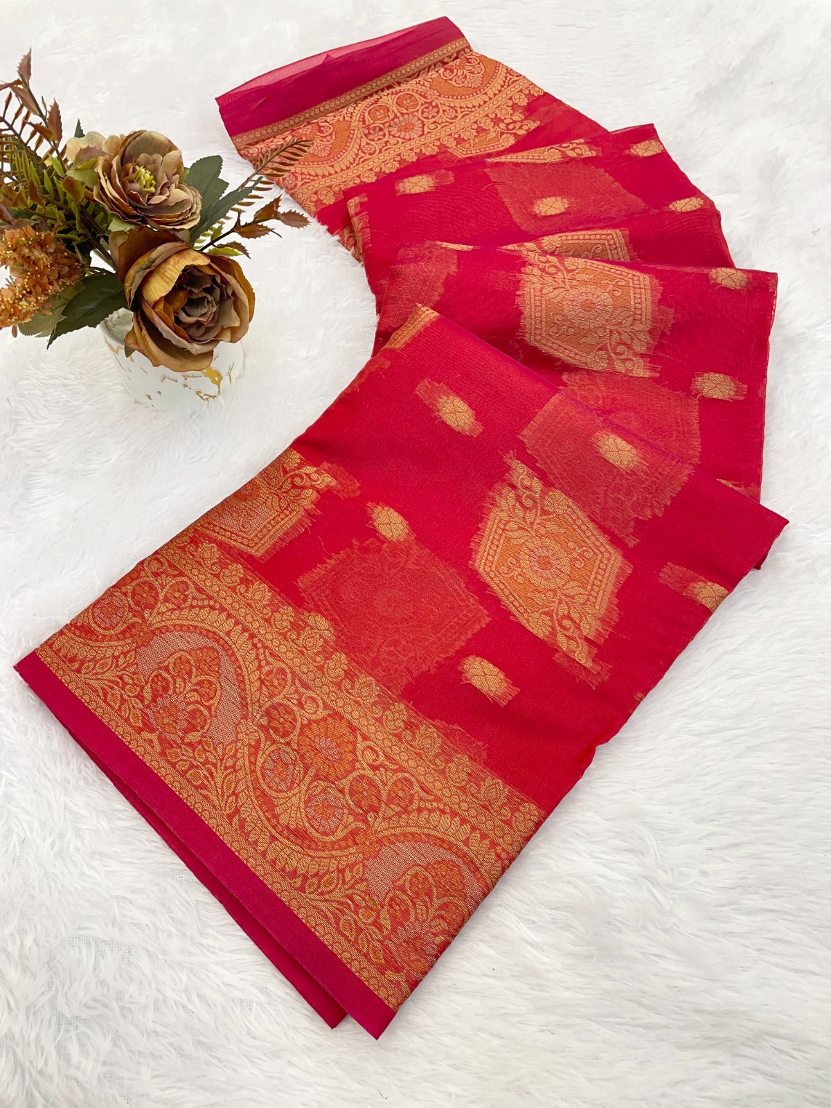 Organza Silk Saree for Women with Trendy Wedding Style in Cotton, Fancy, Art Silk, and Soft Silk Blend Saree