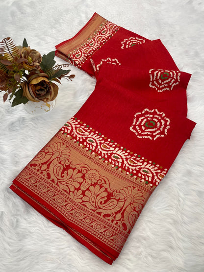 Dola Jaquard Woven Printed Saree With Blouse