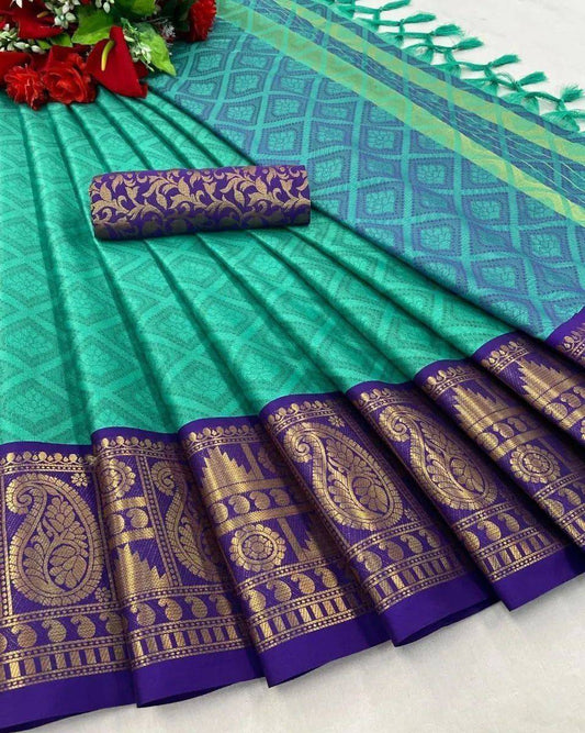 Woven Cotton Silk Saree With Tassels