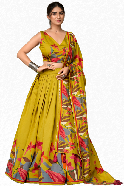 Elegant Floral Print Lehenga Choli with Dupatta Floral Ethnic Lehenga Set – Perfect for Celebrations & Occasions