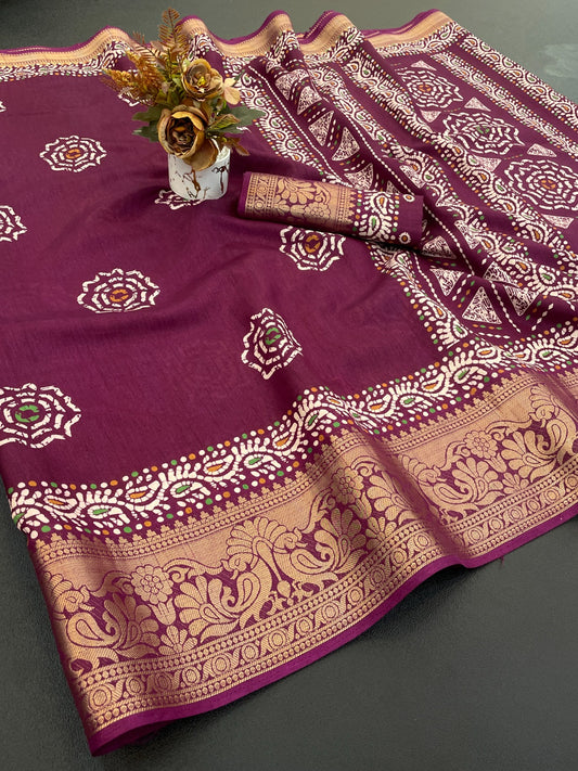 Dola Jaquard Woven Printed Saree With Blouse