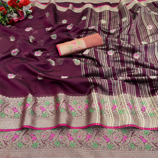 Banarasi Silk Saree for Women with Trendy Wedding Style in Cotton, Fancy, Art Silk, and Soft Silk Blend Maroon Saree