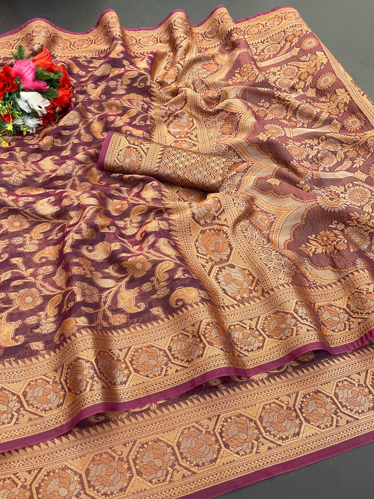Organza Silk Saree for Women with Trendy Wedding Style in Cotton, Fancy, Art Silk, and Soft Silk Blend Saree