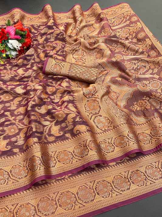 Organza Silk Saree for Women with Trendy Wedding Style in Cotton, Fancy, Art Silk, and Soft Silk Blend Saree