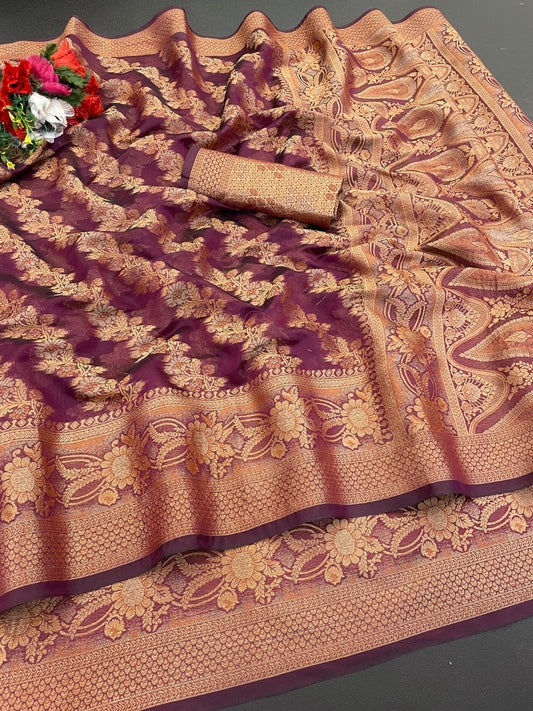 Organza Silk Saree for Women with Trendy Wedding Style in Cotton, Fancy, Art Silk, and Soft Silk Blend Saree