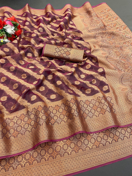 Organza Silk Saree for Women with Trendy Wedding Style in Cotton, Fancy, Art Silk, and Soft Silk Saree