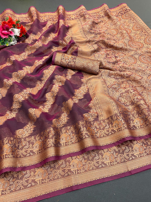 Organza Silk Saree for Women with Trendy Wedding Style in Cotton, Fancy, Art Silk, and Soft Silk Blend Saree