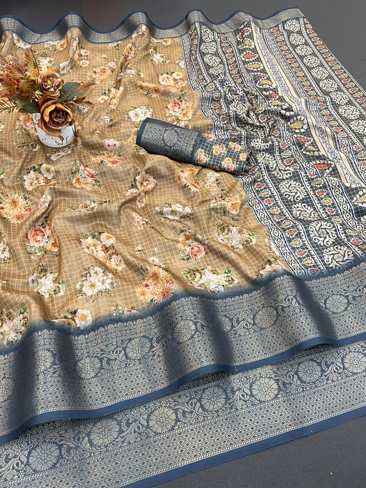 Darji Cotton Linen Digital Printed Silk Saree