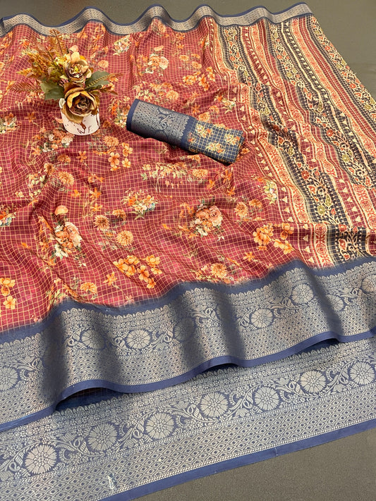 Darji Cotton Linen Digital Printed Silk Saree