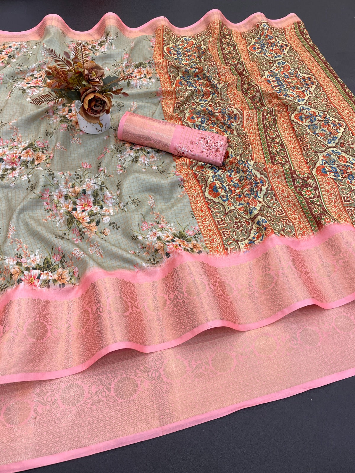 Latest digital print jacuard saree for women