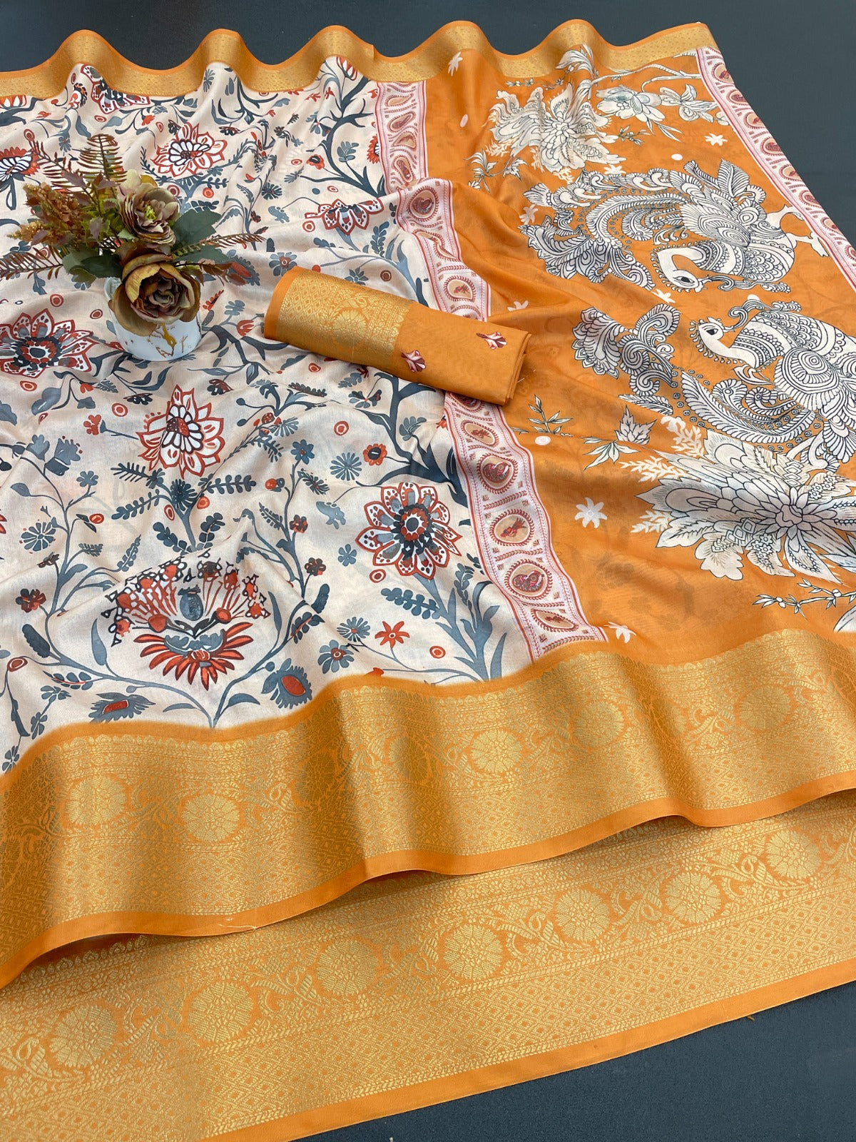 Latest digital print jacuard saree for women