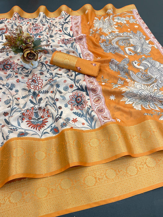 Latest digital print jacuard saree for women