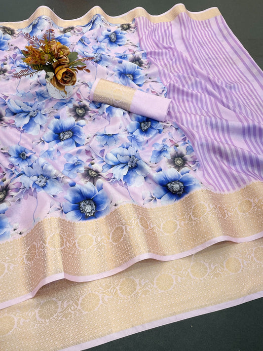 Dola Silk Digital Print Saree With Jacquard Border New trending collection