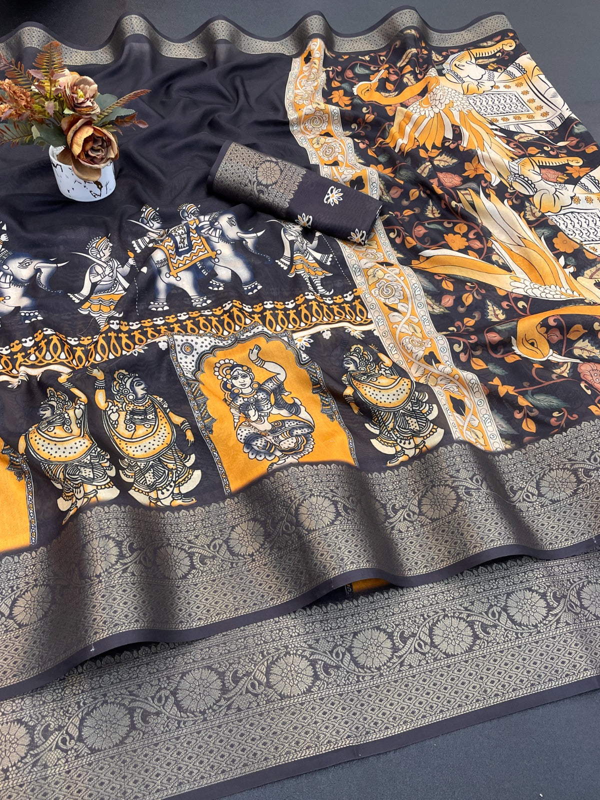 Dola Silk Digital Print Saree With Jacquard Border New trending collection