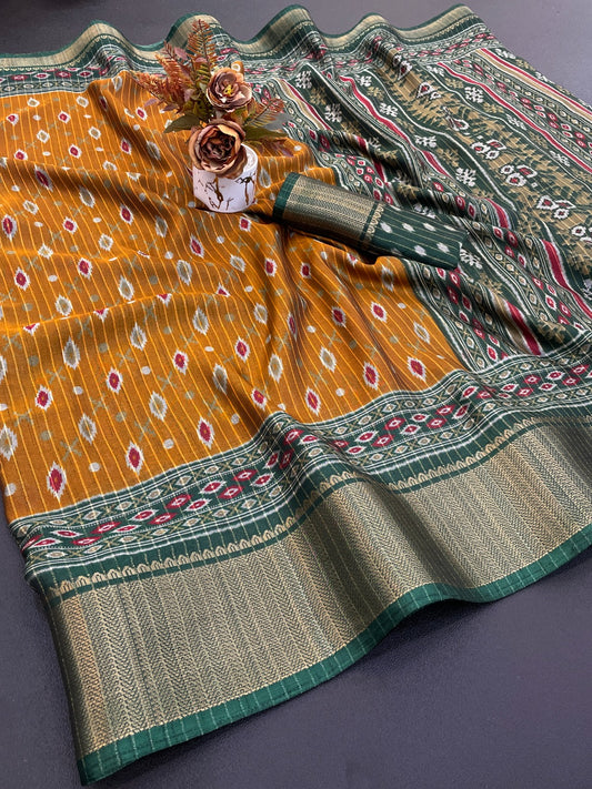 Dola Jaquard Jari Lining Woven Printed Saree With Blouse