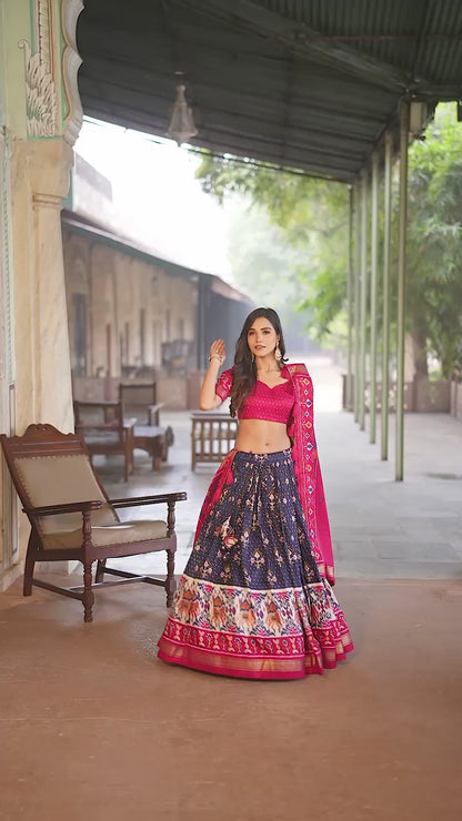 Women's Tussar Silk With Patola Print And Foil Work Lehenga Choli With Dupatta