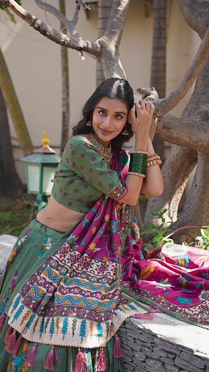 Women's Dola Silk With Kalamkari Print Lehenga Choli Set