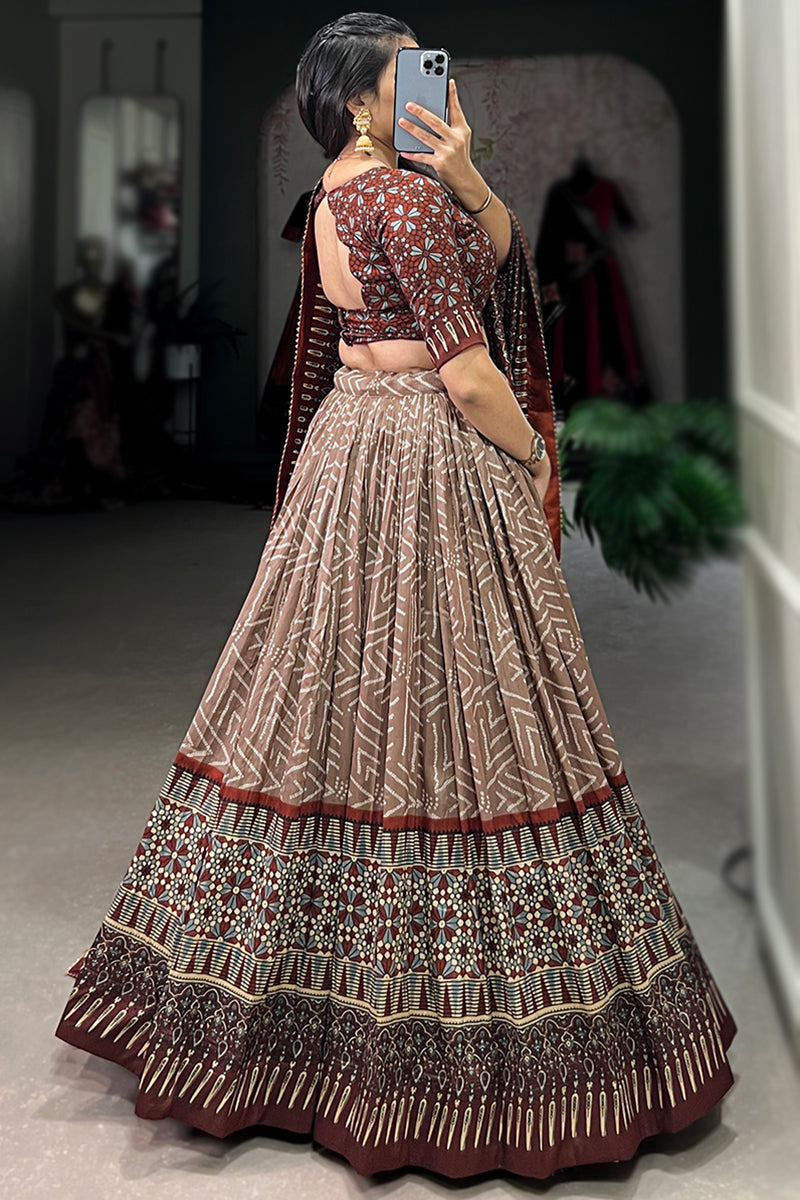 Elegant Tussar Silk Lehenga Choli with Bandhani & Patola Print