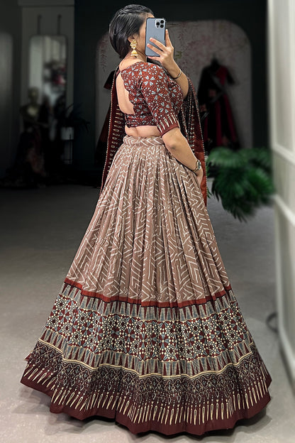 Elegant Tussar Silk Lehenga Choli with Bandhani & Patola Print